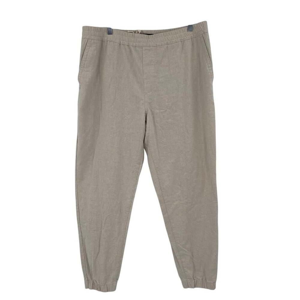 ZARA Size XL Heather Beige Viscose Blend Joggers Pockets Elastic Pull On
